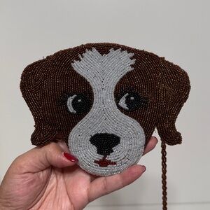Lorren Bell Vintage Micro- Beaded Dog Coin Purse Crossbody Bag